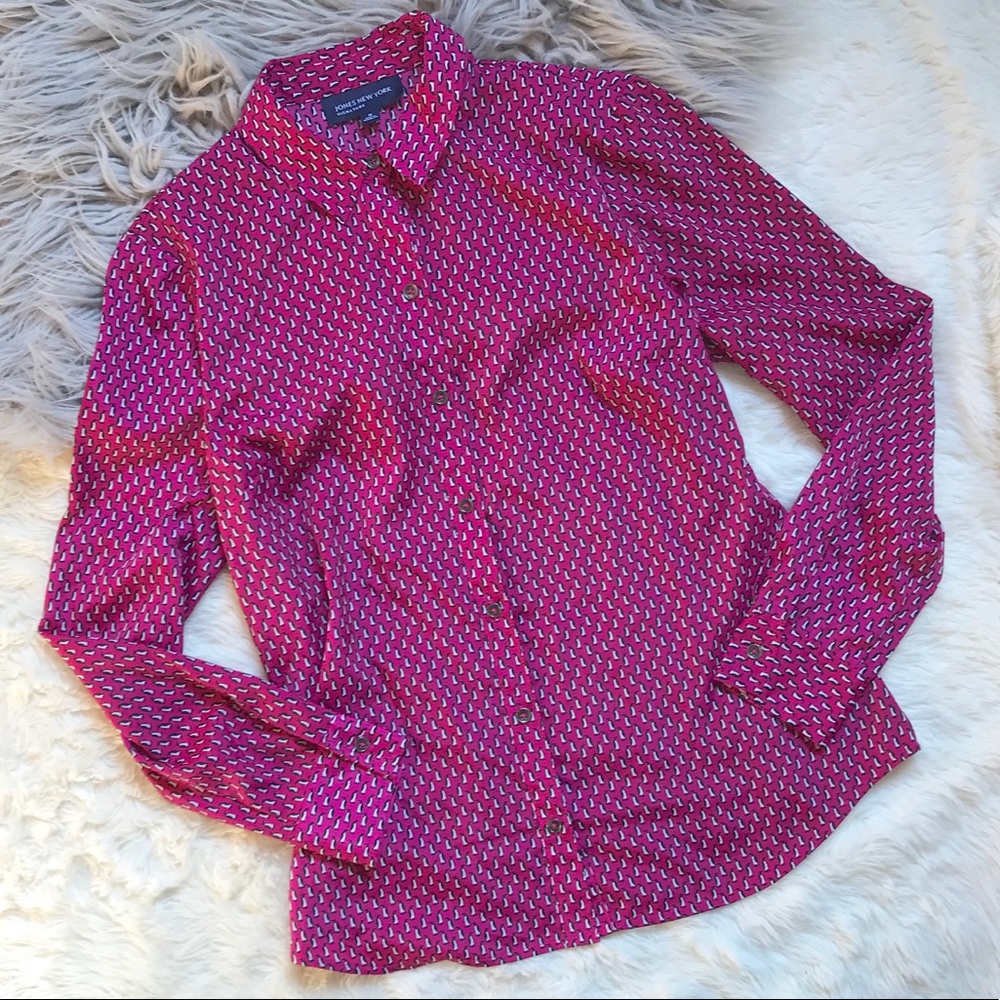 Jones New York Button Down Penguin Blouse Magenta